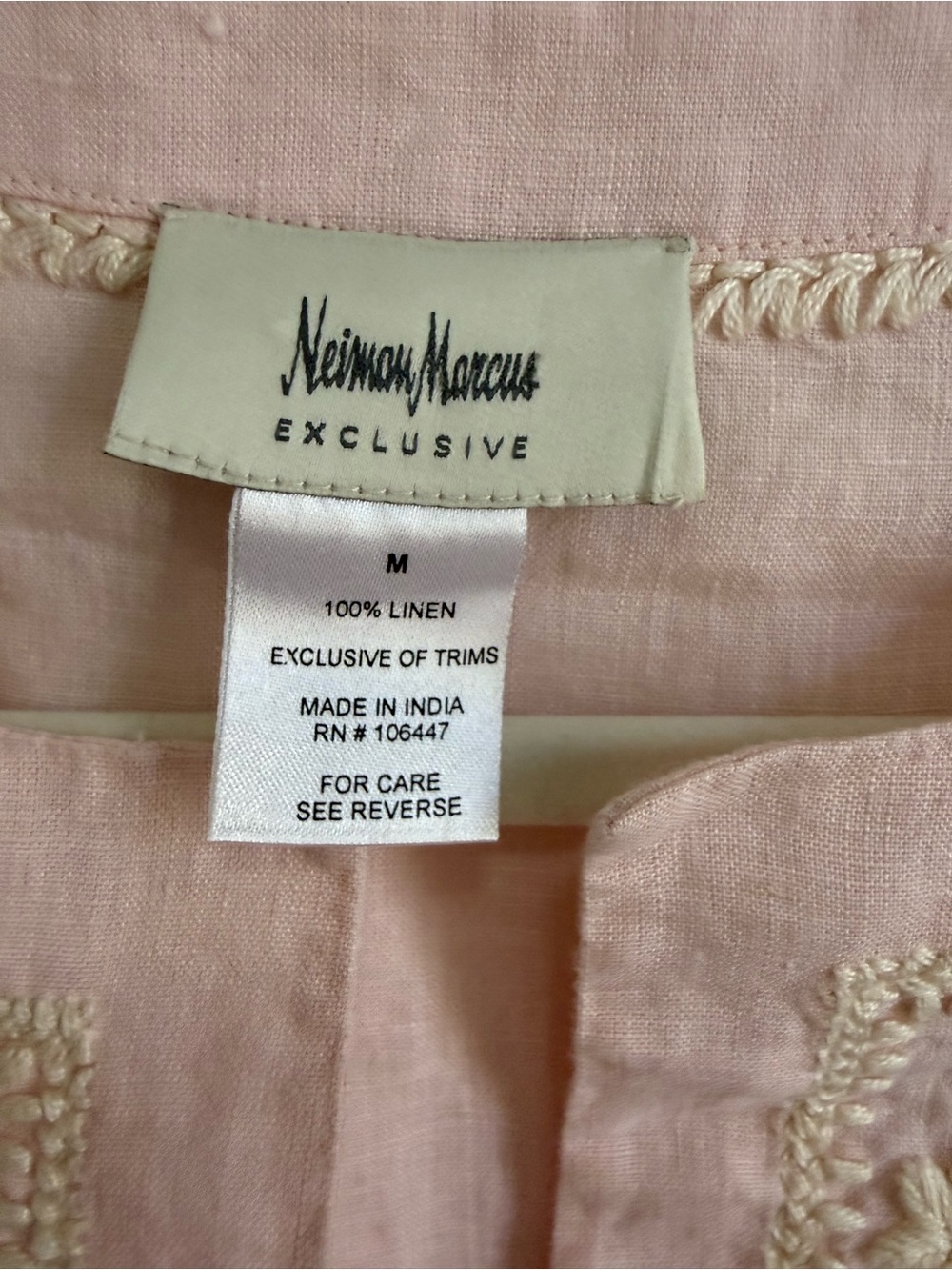 Neiman Marcus Exclusive Embroidered Tunic Soft Pink Linen Timeless Quiet Luxury - Picture 5 of 7